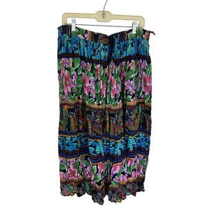 Vtg Alibaba Boho Floral Maxi Skirt Drawstring Waistband Cotton MultiColor India